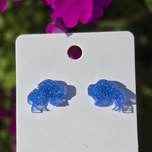 Blue Glitter Buffalo Earrings